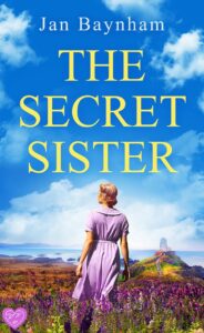 Cover of the secret sister by jan baynham, woman in purple dress walking in field of lavender