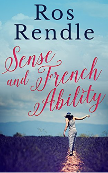 The cover of Sense and French Ability showing a woman walking through a lavender field.